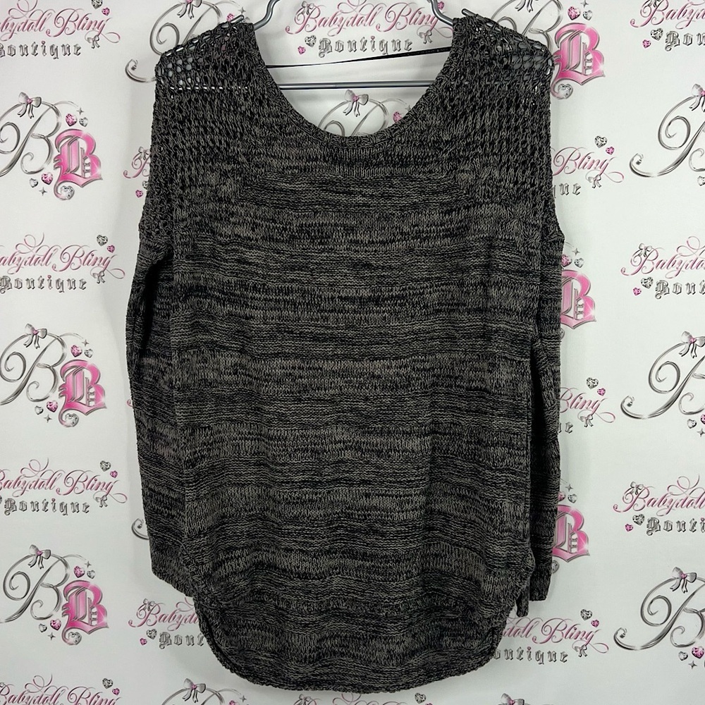 Volcom sweater knit crochet heathered grey black Charcoal Women's Sweater